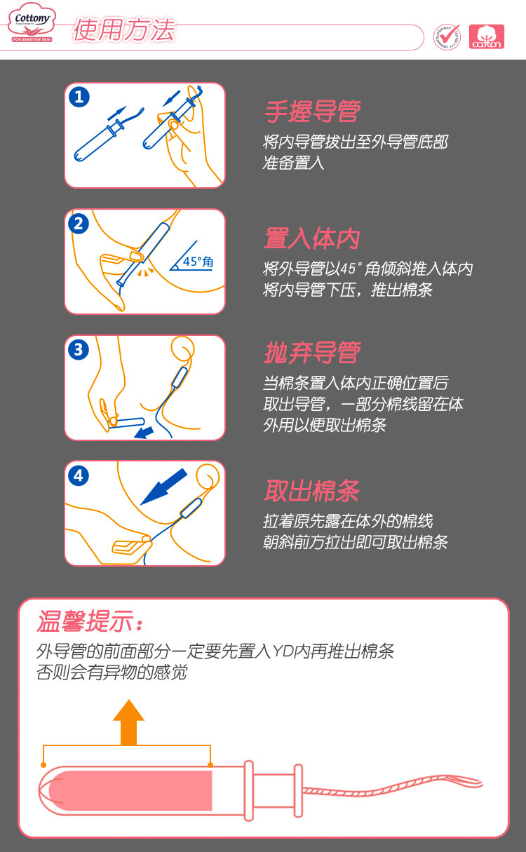 欧妮COTTONY意大利原装进口纯棉卫生棉条带助导管 量多型14支