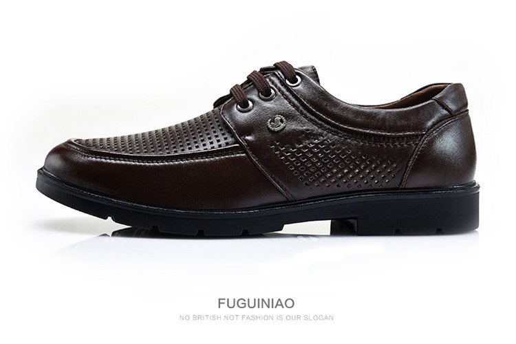 富贵鸟（FUGUINIAO）休闲鞋男鞋 日常百搭镂空透气系带皮鞋 黑色