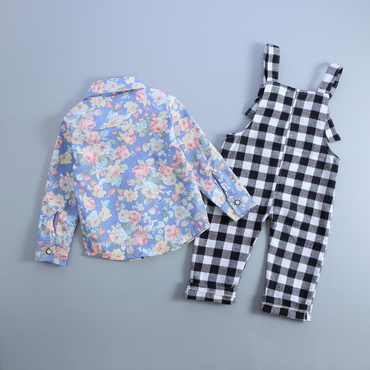 宝宝春秋季套装0-1-2-3岁潮婴儿衣服男女童装长袖衬衫背带裤两件套