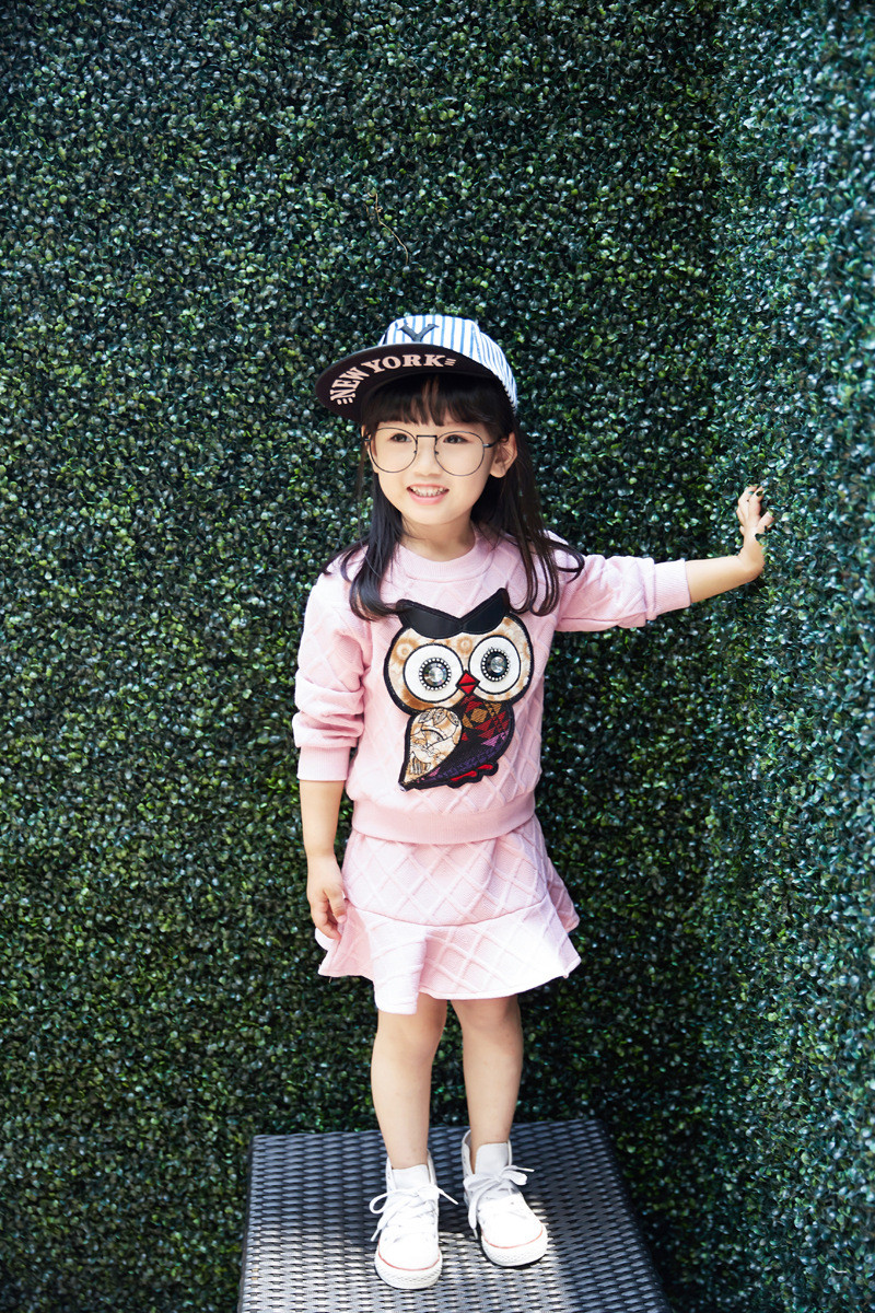 韩版女童动物裙套装潮秋儿童可爱纯色两件套童套装