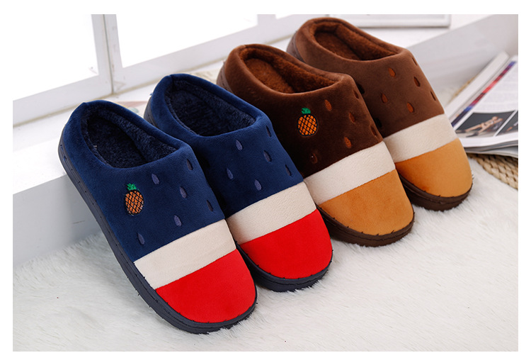 新款彩条冬季室内木地板防滑居家女保暖棉拖鞋加厚吹气底包根拖鞋