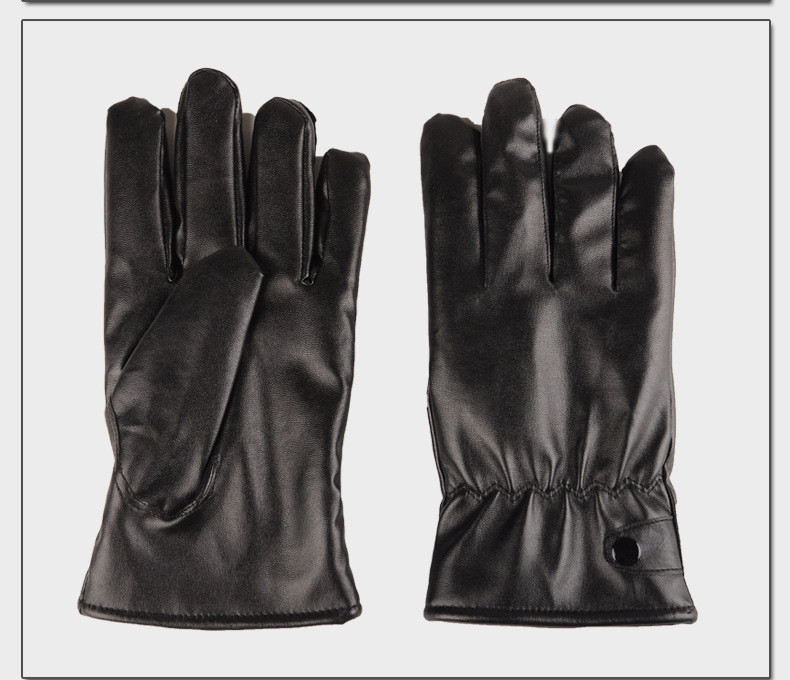 新款秋冬PU皮手套 男士全指棉手套 可触屏保暖手套