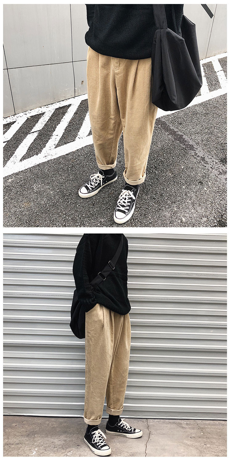 冬季韩版潮流灯芯绒长裤男士宽松直筒加厚休闲裤