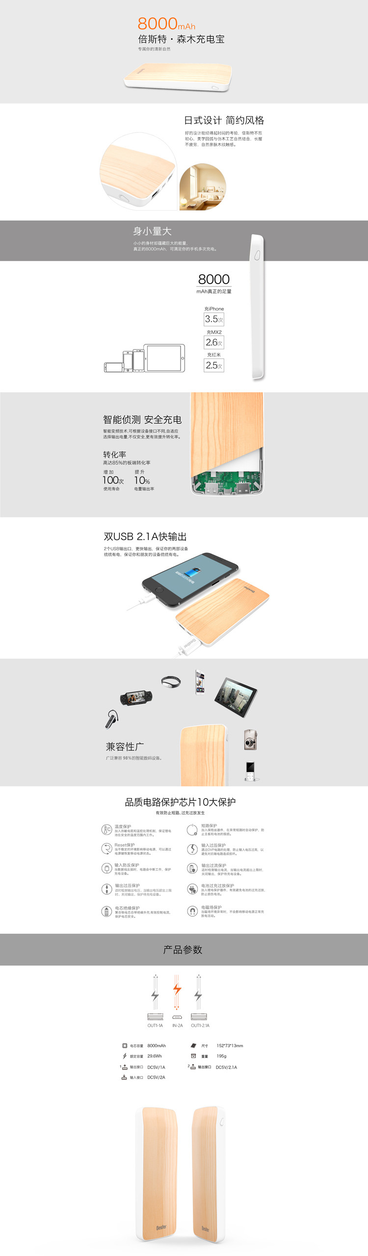  倍斯特besiter BST-0158P 超薄小巧聚合物移动电源 8000毫安