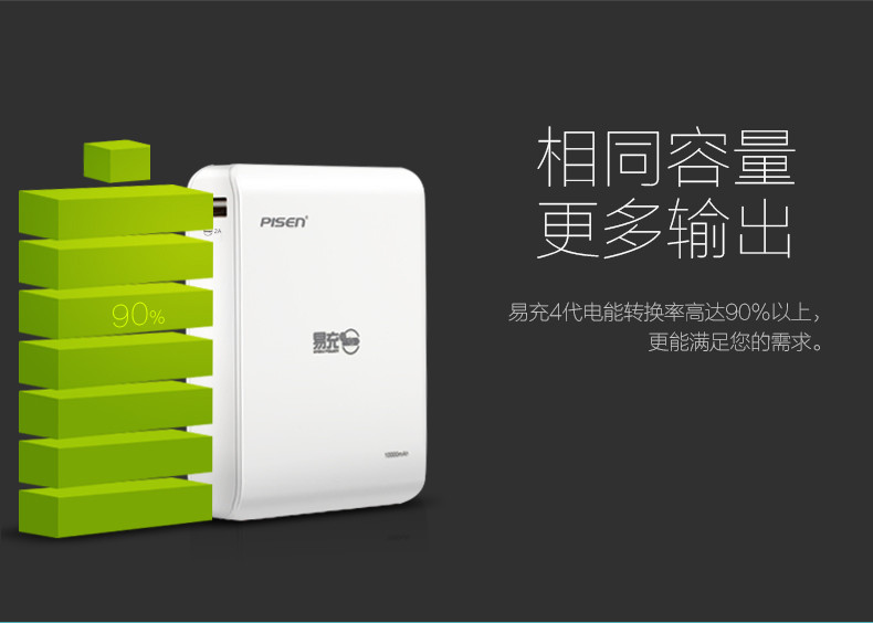  品胜/PISEN 10000mAh 苹果白 smart易充四代 移动电源 充电宝