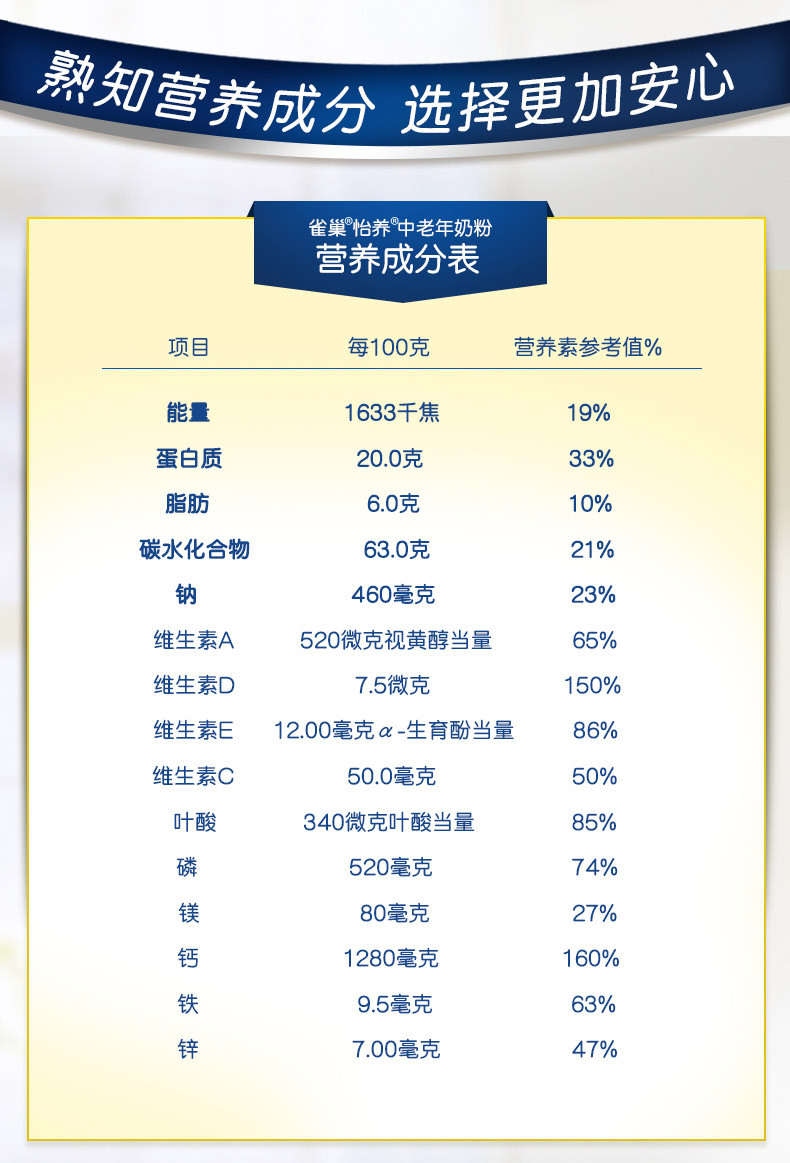 雀巢(Nestle) 850g/罐 益护因子配方 中老年奶粉 【1罐】