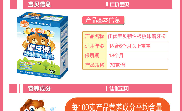 邮乐萍乡馆  佳优宝贝 70G*2 韧性核桃味磨牙棒 两盒装儿童宝宝磨牙棒婴儿饼干