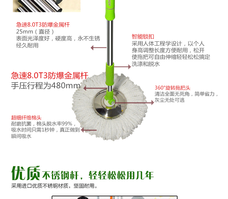 洁特好 旋转拖把 手压好神拖 拖把桶旋转配2个替换拖布头 神奇地拖【全国包邮】