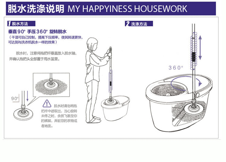 洁特好旋转拖把  好神拖拖布挤水桶地拖 拖桶+加粗不锈钢拖杆+2个拖头套装