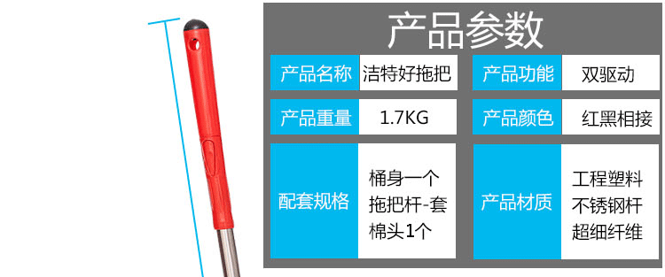 洁特好甩水地拖拖布套装  清洁工具配2个双驱动好神拖 新款旋转拖把