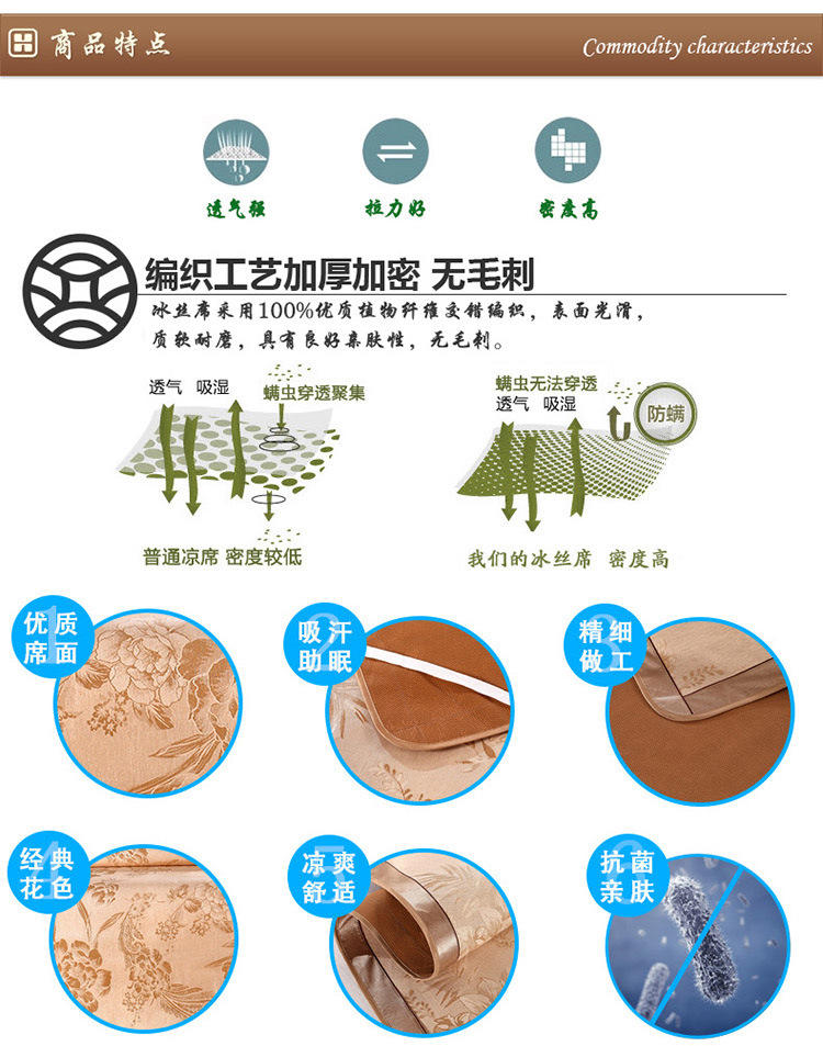 新款春夏季冰丝凉席套件夏1.5米1.8单双人折叠式空调御藤席子订制