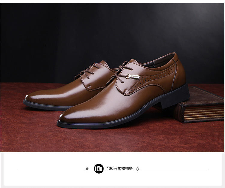 新款 商务 休闲男士皮鞋子真皮尖头系带低帮品牌男单鞋