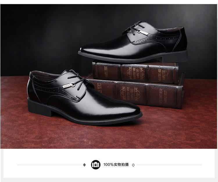 新款 商务 休闲男士皮鞋子真皮尖头系带低帮品牌男单鞋
