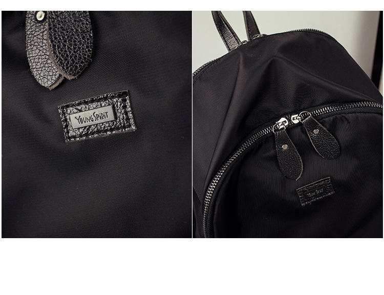 牛津布配真皮双肩包2016新款铆钉大容量韩版书包妈咪背包