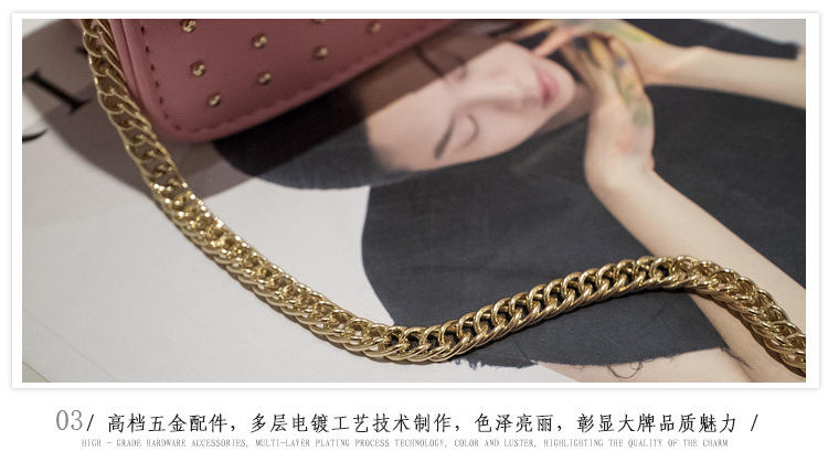 2016春夏韩版时尚新款小方包 链条单肩斜挎包铆钉潮包手机包女包