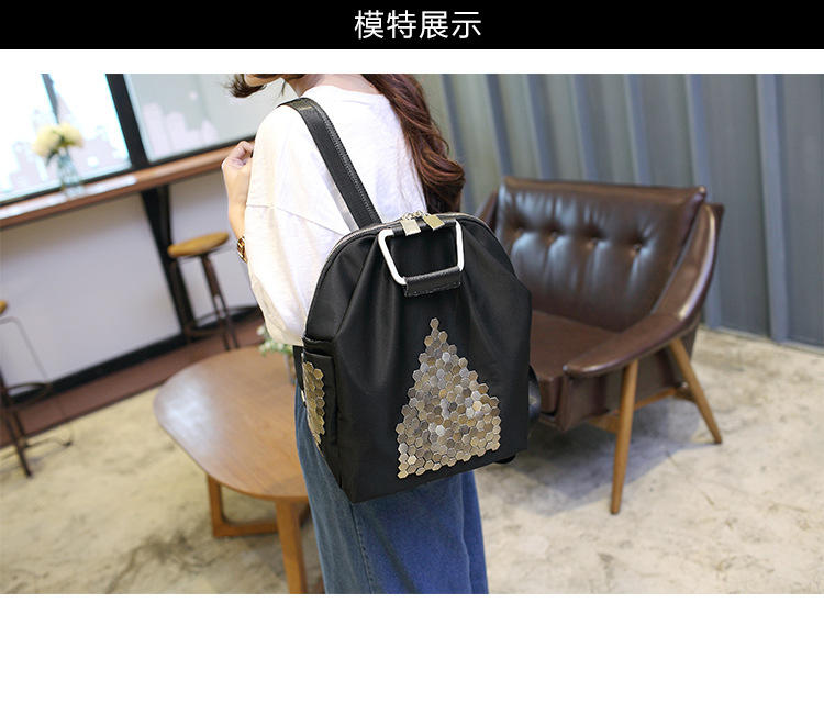 2016新款韩版女包时尚亮片防水牛津布配真皮双肩包背包书包旅行包