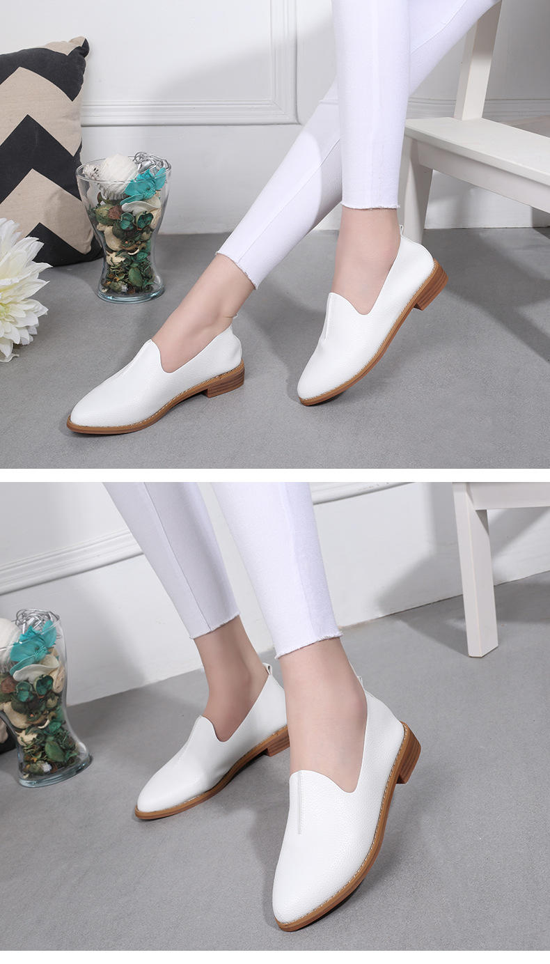 2016春季新品低跟单鞋女韩版粗跟深口鞋套脚小皮鞋小白鞋