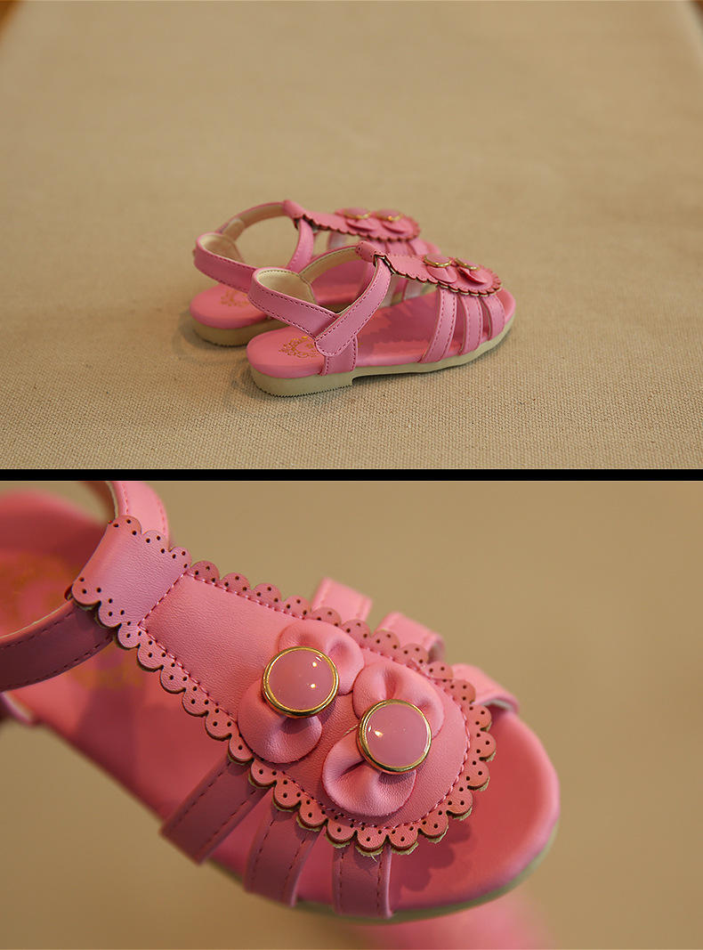2016夏季新款凉鞋女童韩版公主鞋雕花魔术贴学生鞋中大儿童沙滩鞋
