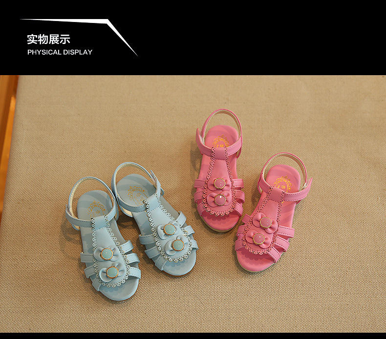 2016夏季新款凉鞋女童韩版公主鞋雕花魔术贴学生鞋中大儿童沙滩鞋