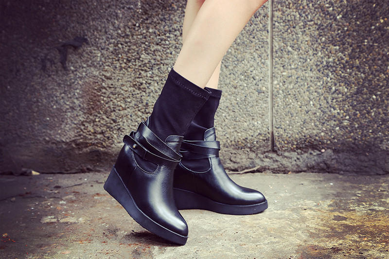 2016成都新款女鞋韩版休闲内增高弹力靴马丁靴厚底尖头坡跟女靴子