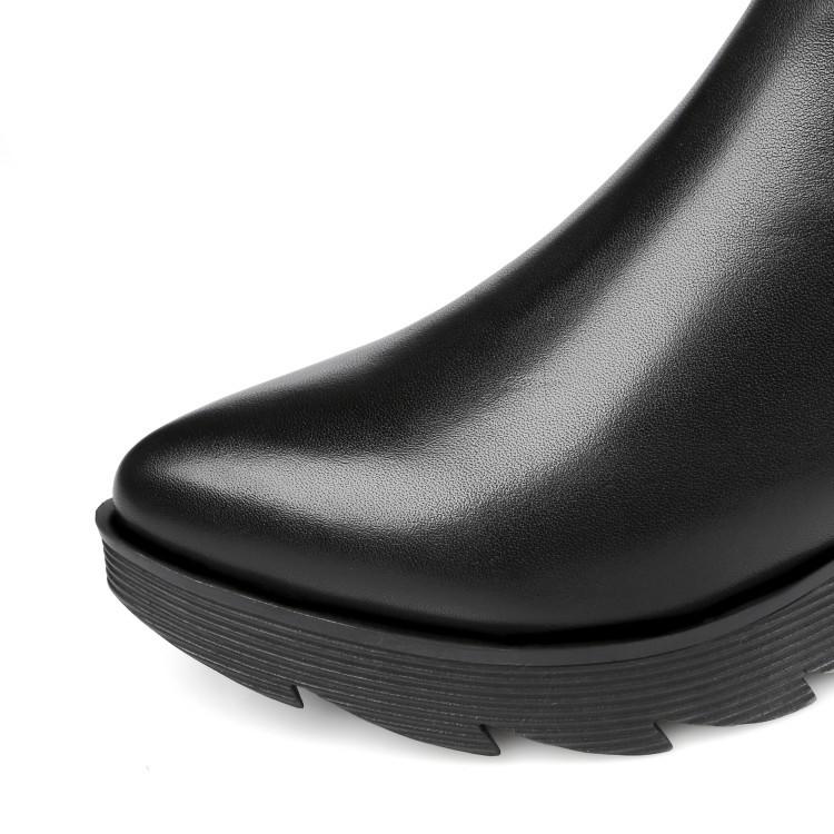 2016秋冬新款真皮女靴厚底坡跟弹力靴皮带扣内增长筒靴保暖靴