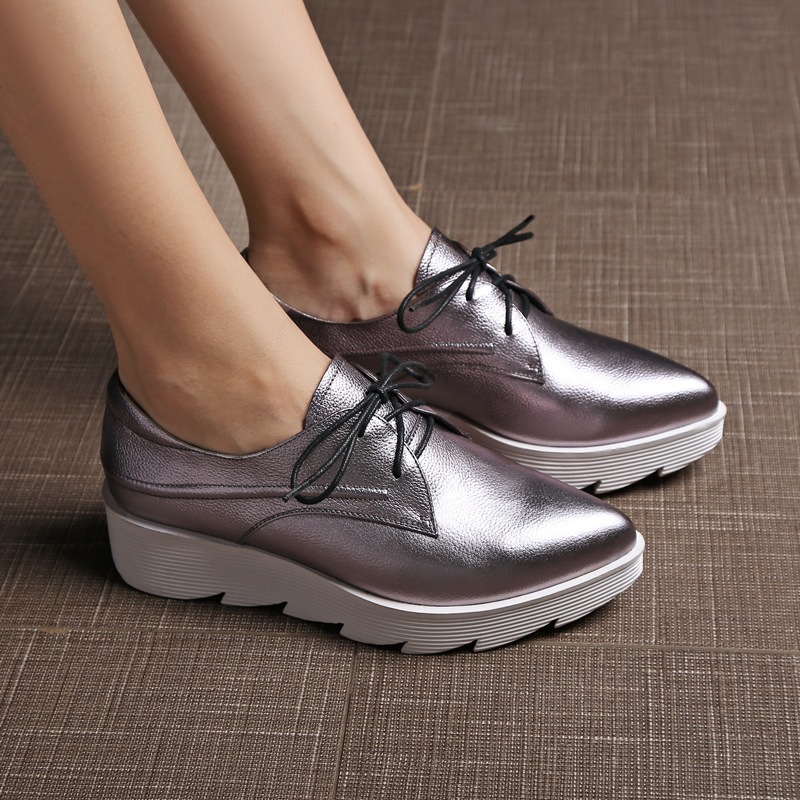 韩版休闲运动鞋尖头厚底系带内增高单鞋女