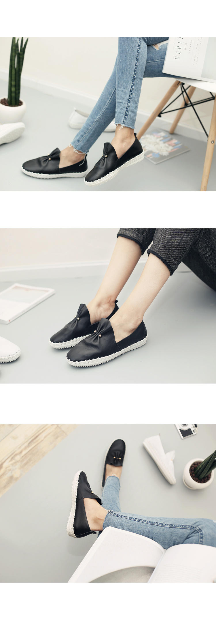 2016新款女式单鞋一脚蹬浅口粗跟韩版圆头松糕底真皮女鞋