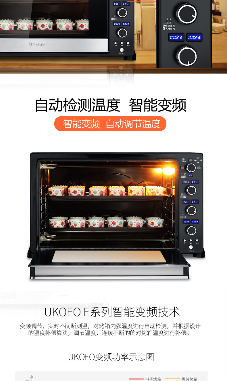 现货UKOEO E8002智能烘焙烤箱家用电脑式商用烤箱大容量多功能80L