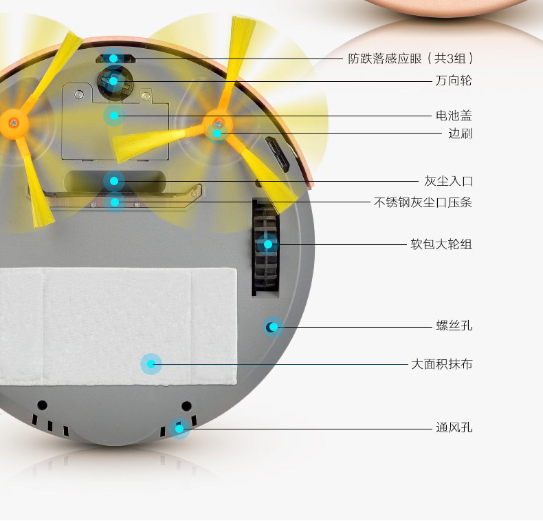 KLiNSMANN 克林斯曼 KRV205 金色 全自动智能家用扫地机器人吸尘器 拖地机