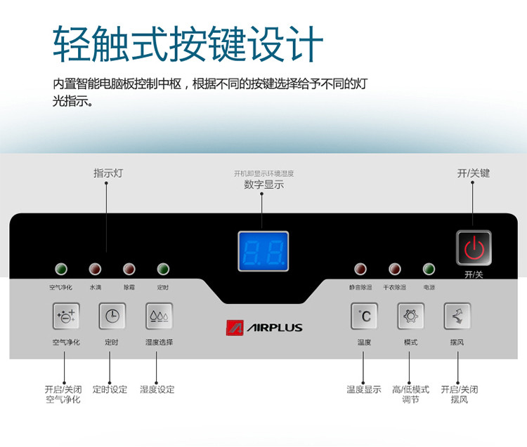 AIRPLUS 艾普莱斯 AP26-201EE  除湿机抽湿机除湿器防潮 干衣净化一体机金色