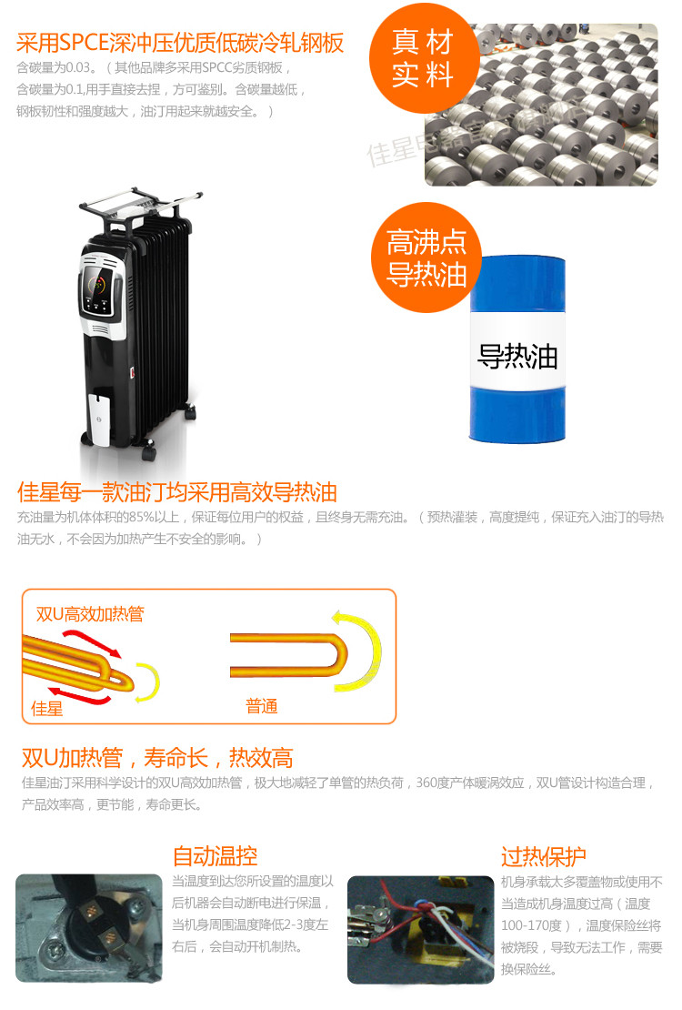 JASUN 佳星 DF-200A7L-11 取暖器 电热油汀 11片200W 数码遥控 液晶显示