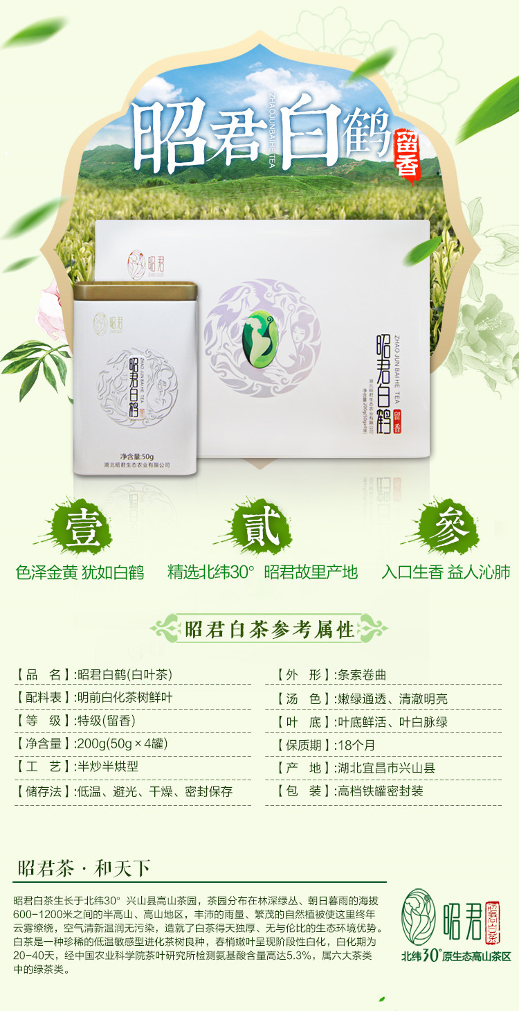 宜昌兴山特产 昭君白茶  高档珍稀白茶 礼品茶 留香  有机茶 安吉白茶