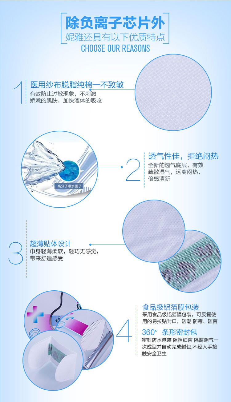 【上党馆】妮雅纱布护垫负离子纯棉超薄透气无香防敏棉柔卫生护垫无荧光160mm*30片