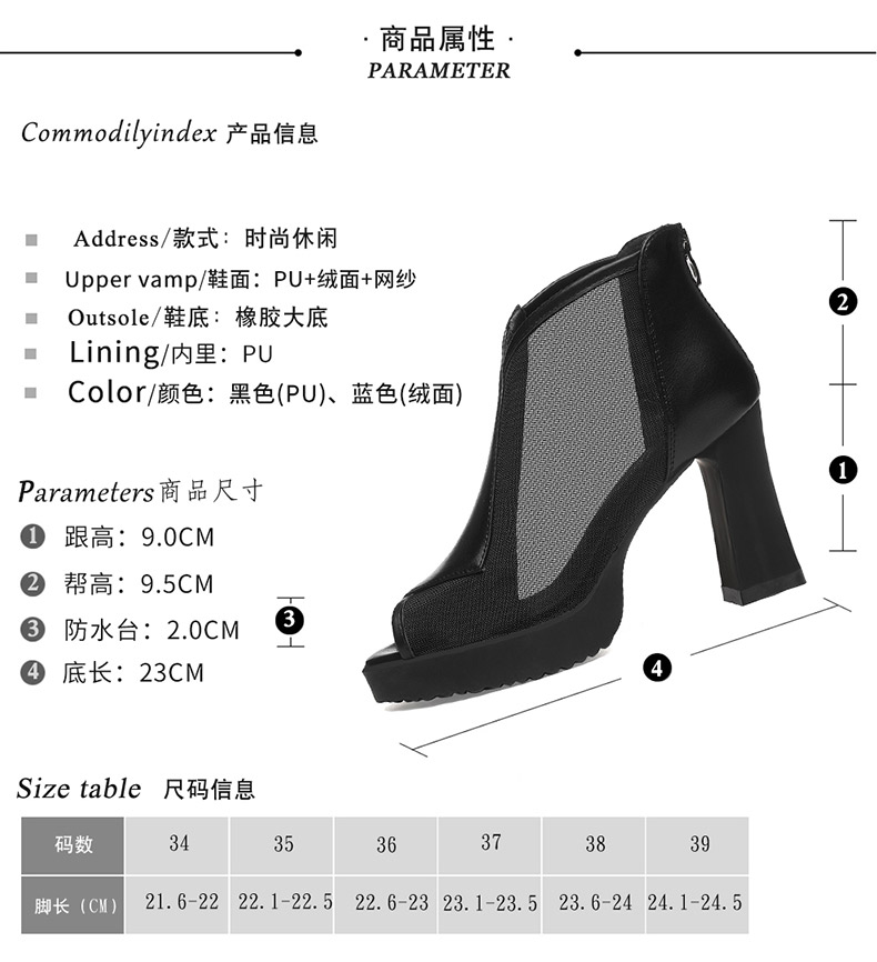 盾狐2018春夏新款百搭韩版高跟网纱凉鞋女粗跟单鞋鱼嘴性感皮鞋女