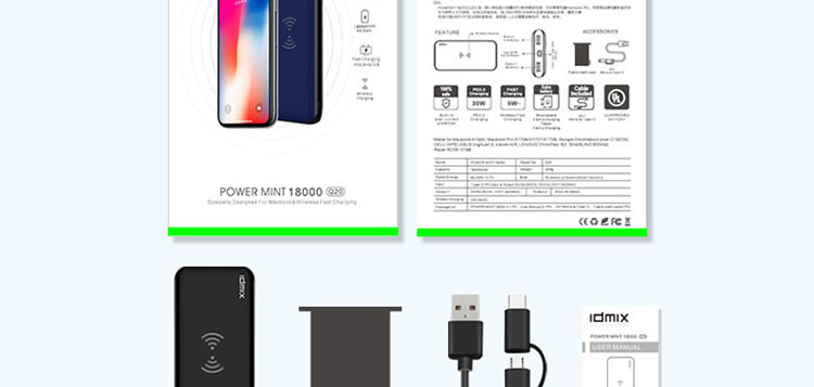 IDMIX 大麦无线充电宝18000毫安PD快充移动电源Q20