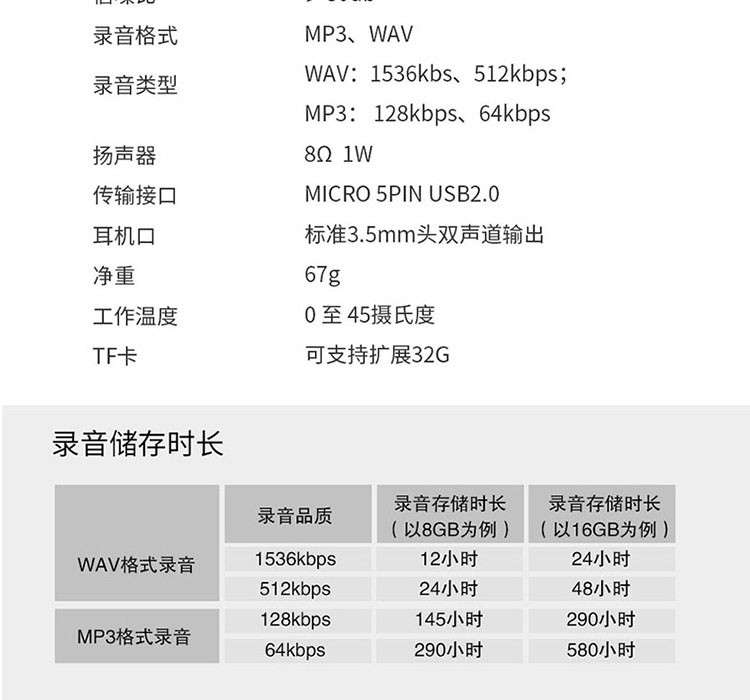 纽曼 录音笔 RD07 内存16G