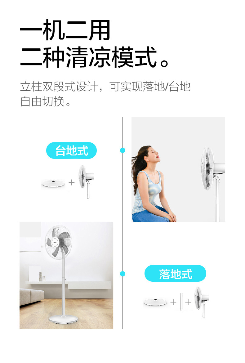 美的/MIDEA FS40-18D 电风扇落地扇 家用台式立式静音机械风扇5叶