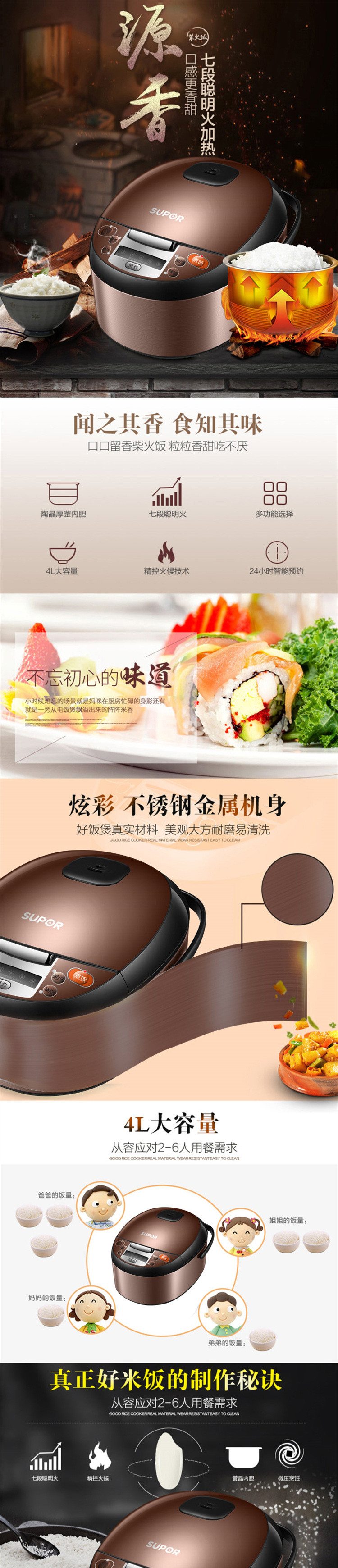 苏泊尔/SUPOR 柴火饭球釜内胆电饭煲4L电饭锅SF40FD6188-86