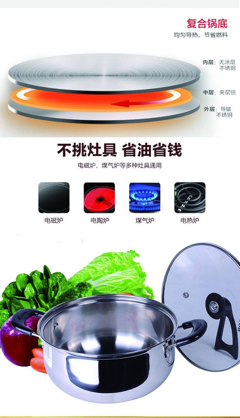 苏泊尔不锈钢汤锅(简易可立盖)VT20HS01包邮电磁炉煲汤锅麻辣烫机