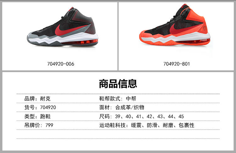 Nike耐克篮球鞋Air Max气垫男鞋战靴缓震耐磨轻便运动鞋704920