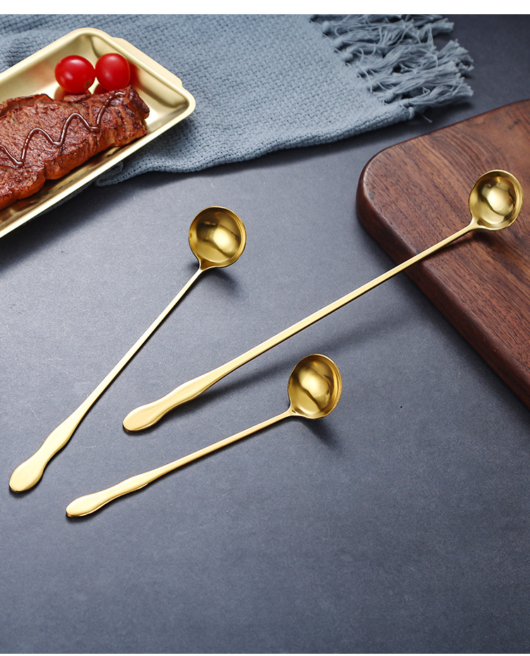 家易点 不锈钢长柄调料勺子冰更创意金色调味勺子深罐勺蜂蜜勺厨房小油勺