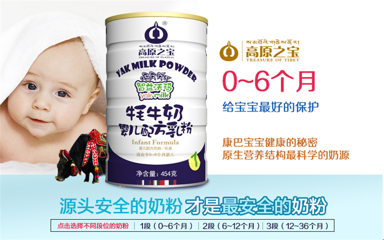 高原之宝1段0-6个月宝宝有机放心乳粉454g1罐婴幼儿牦牛奶粉