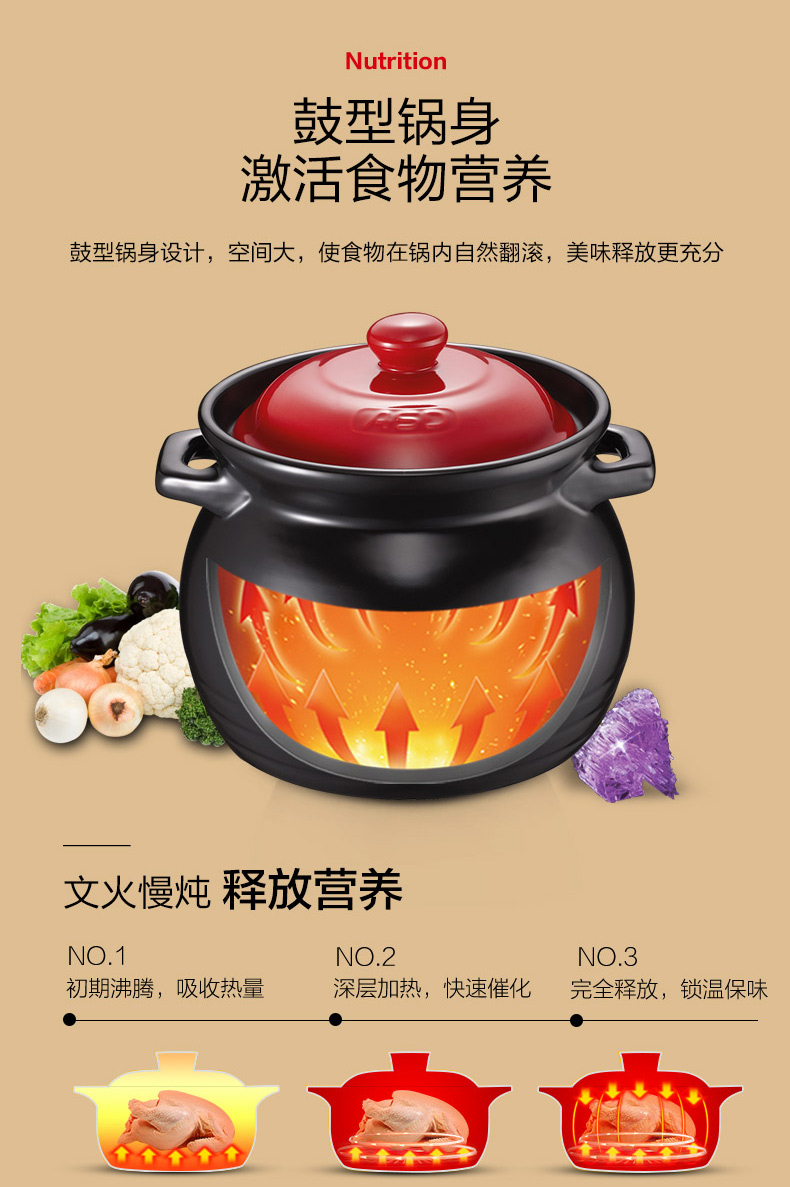 爱仕达陶瓷煲汤煲3.5L养生煲汤砂锅炖锅汤煲砂锅JLF35CP
