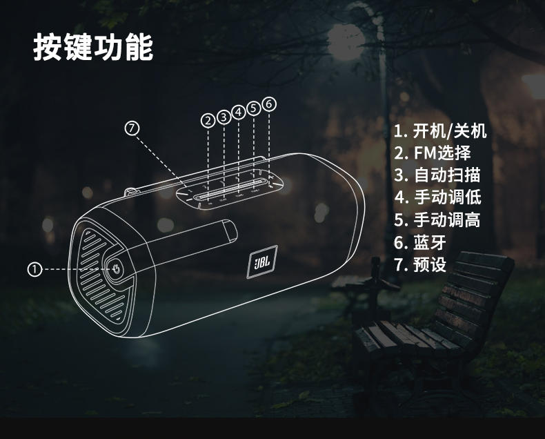 JBL TUNERFM无线蓝牙音箱户外家用便携式音箱wifi蓝牙音响收音机