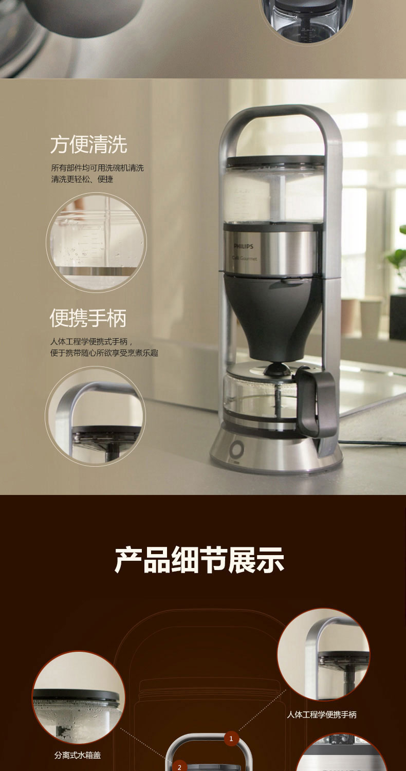 Philips/飞利浦 HD5412美式滴漏式家用非胶囊咖啡机煮茶做奶茶机