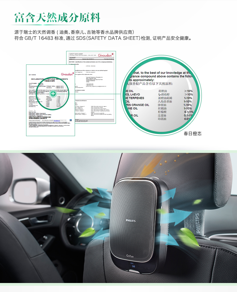 飞利浦/PHILIPS  车载空气净化器原装专用香氛罐香薰 一盒3只装 三款可选