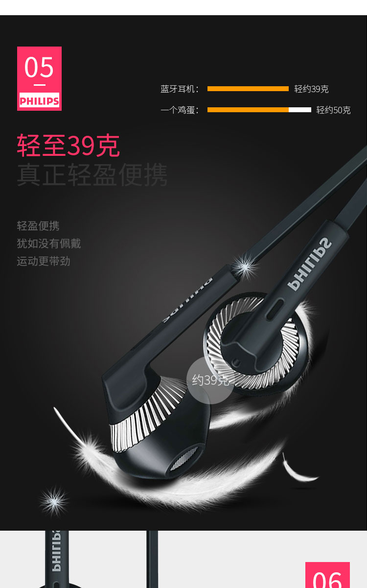 Philips/飞利浦 SHB5250无线运动蓝牙耳机跑步可通话苹果手机耳塞