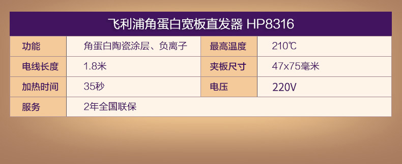 飞利浦直发器卷发器 陶瓷加宽电夹板负离子卷直两用美发器HP8316