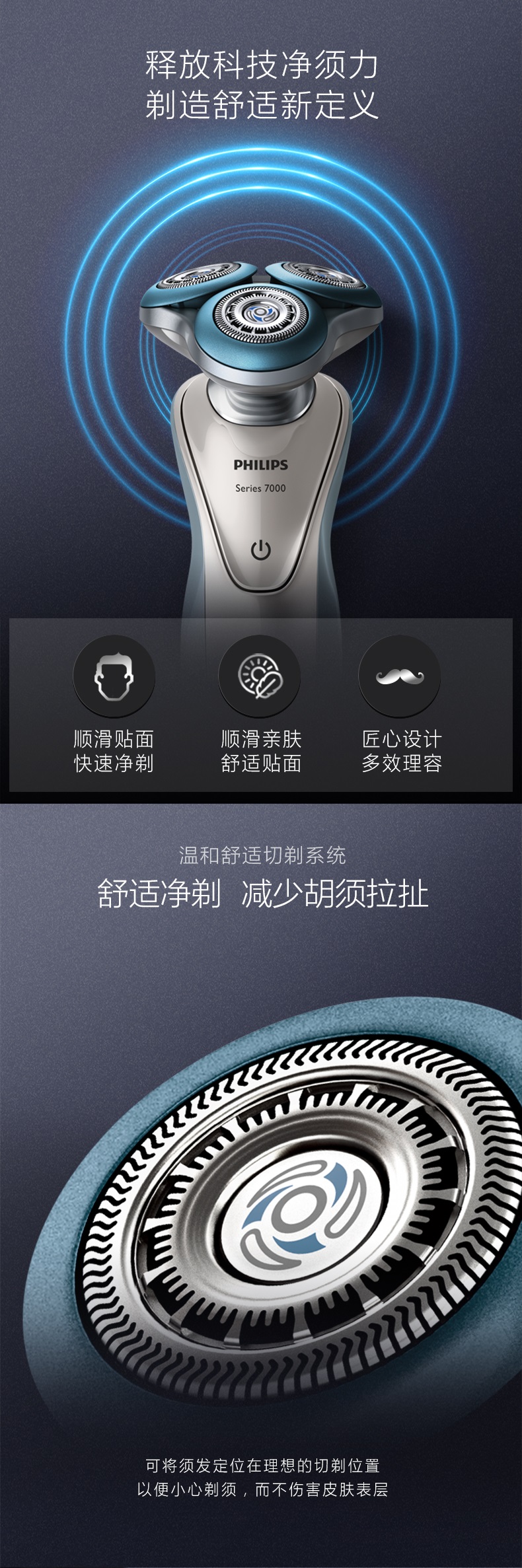 飞利浦电动剃须刀三刀头充电式男士胡须刀刮胡刀正品S7340可水洗