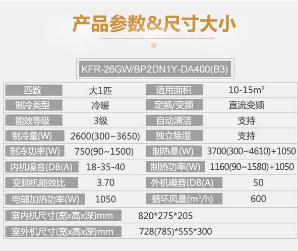 Midea/美的 KFR-26GW/BP2DN1Y-DA400(B3)省电星大1P匹变频空调